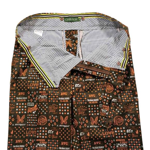 Mens 36 Gurkha Pants Green Orange Graphic Print Flat Front Straight Fit Trousers - Picture 4 of 8